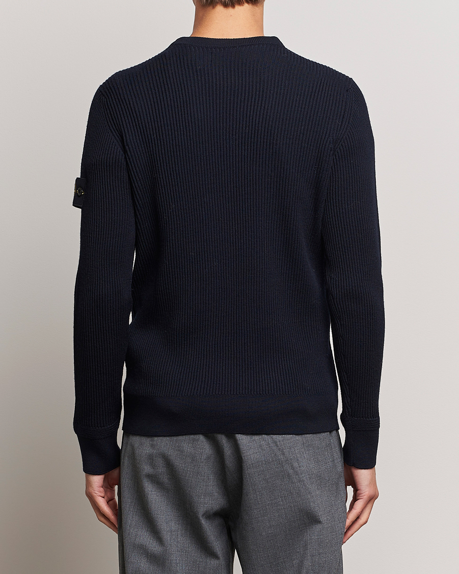 Herr | Tröjor | Stone Island | Rib Knitted Wool Sweater Navy Blue