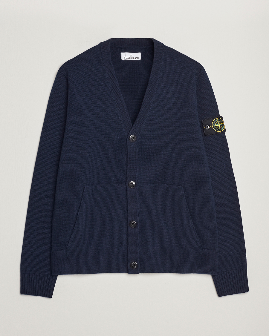 Herr | Tröjor | Stone Island | Knitted Geelong Wool Cardigan Navy Blue