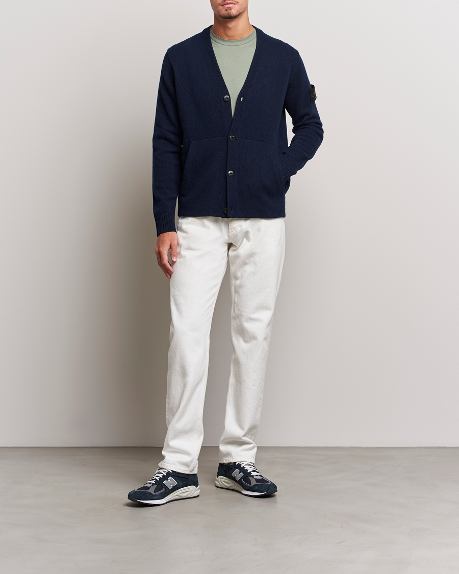 Herr | Tröjor | Stone Island | Knitted Geelong Wool Cardigan Navy Blue