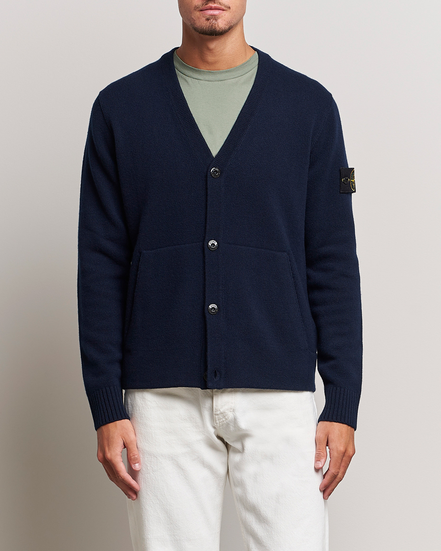 Herr |  | Stone Island | Knitted Geelong Wool Cardigan Navy Blue