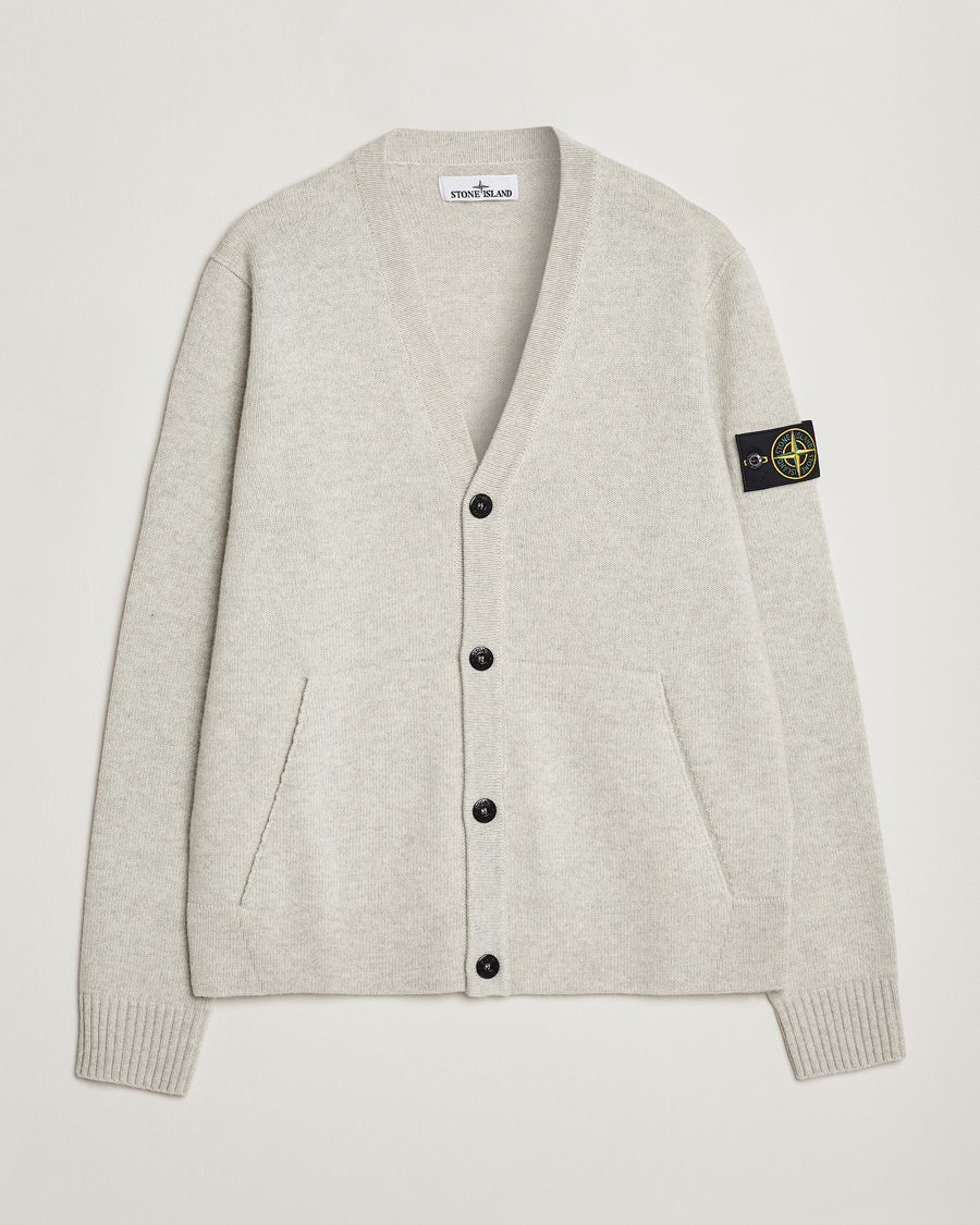 Herr | Tröjor | Stone Island | Knitted Geelong Wool Cardigan Pearl Grey