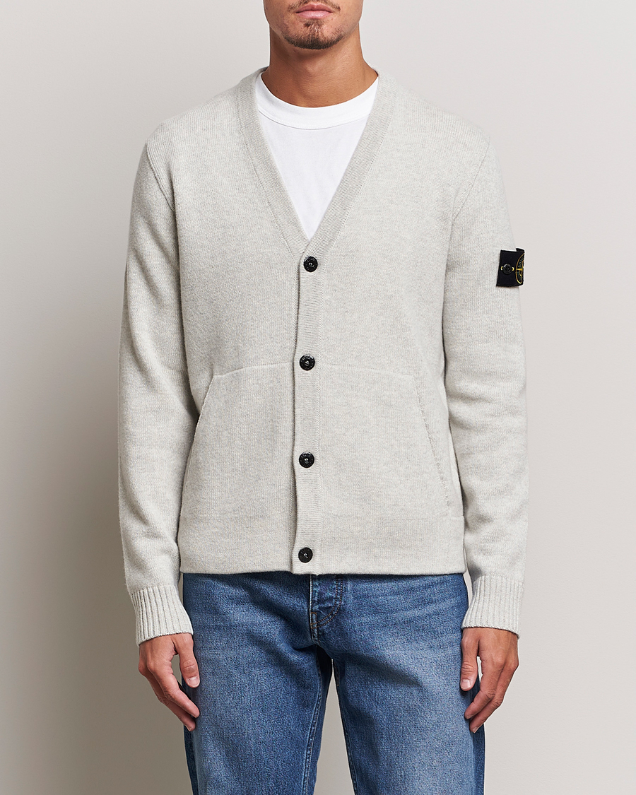 Herr | Tröjor | Stone Island | Knitted Geelong Wool Cardigan Pearl Grey