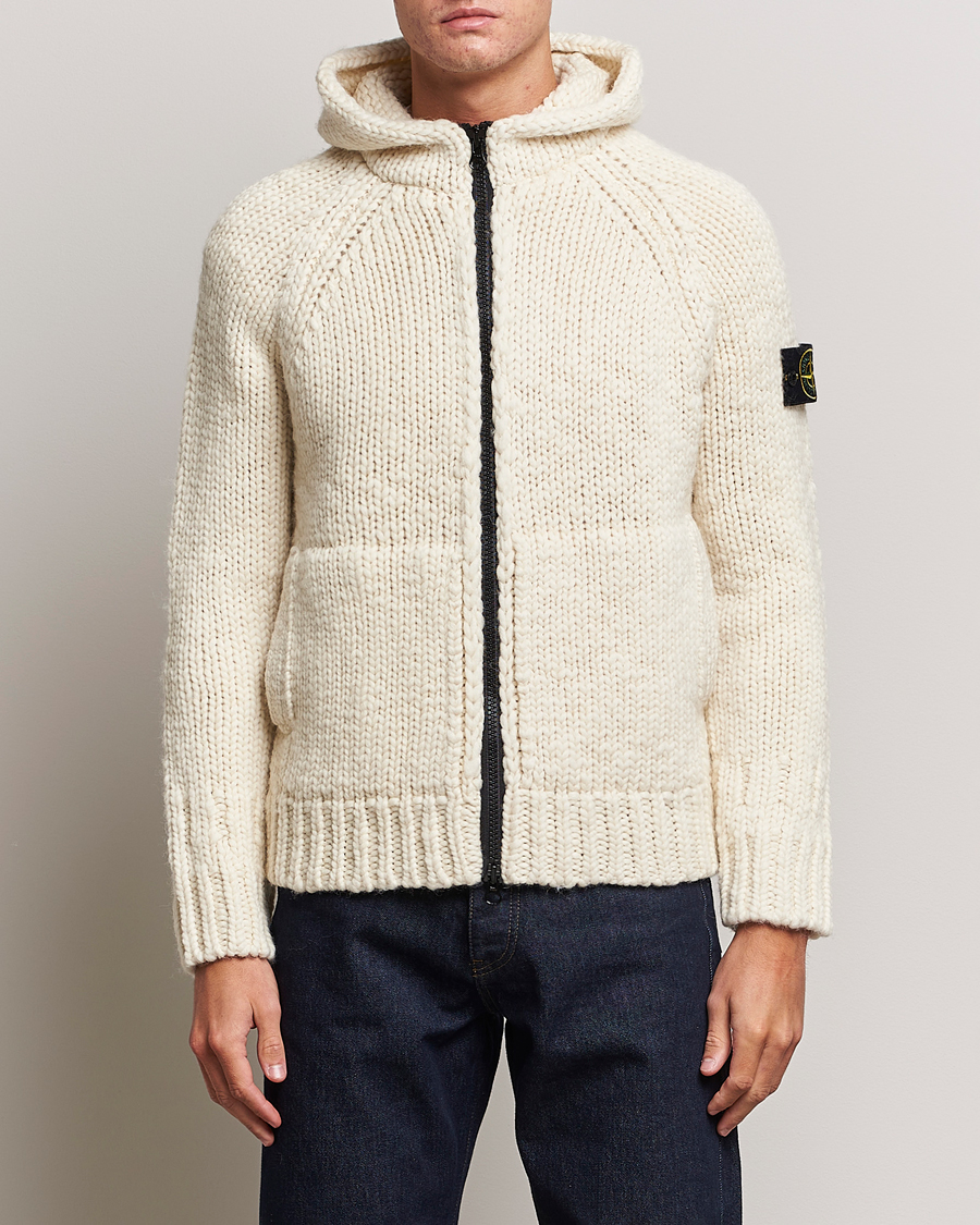 Herr | Tröjor | Stone Island | Pure Wool Handmade effect Zip Cardigan Plaster