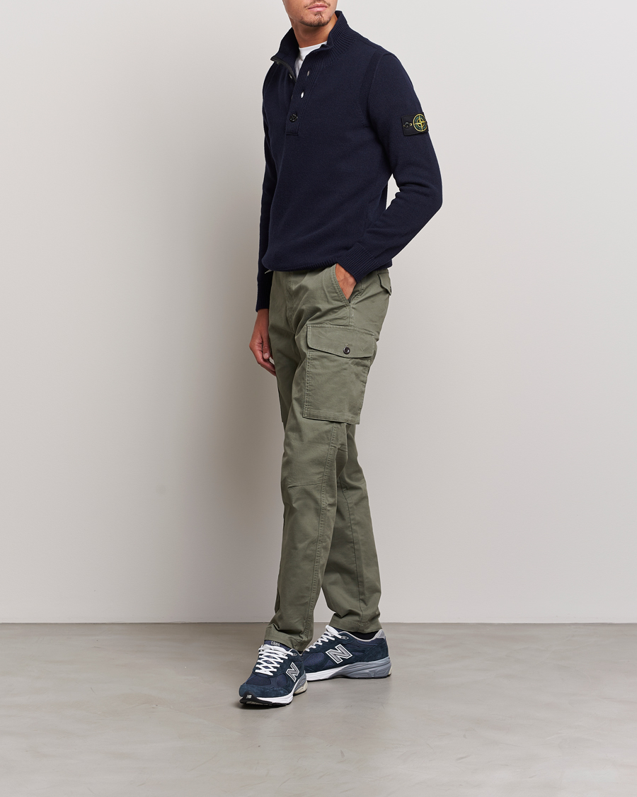 Herr | Tröjor | Stone Island | Knitted Lambwool Half Button Zip Navy Blue