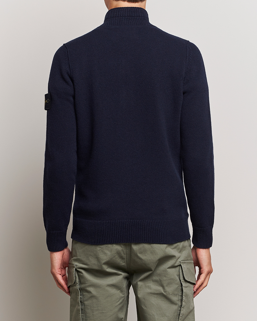 Herr | Tröjor | Stone Island | Knitted Lambwool Half Button Zip Navy Blue