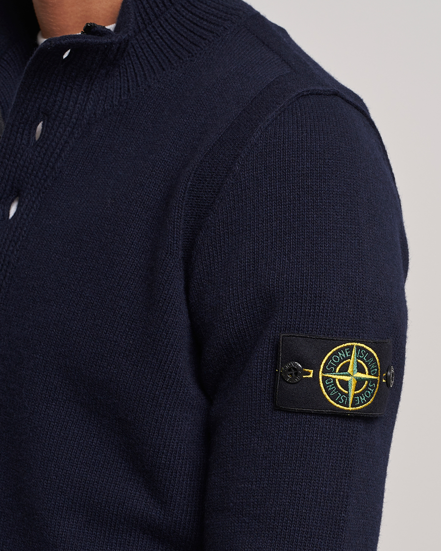 Herr | Tröjor | Stone Island | Knitted Lambwool Half Button Zip Navy Blue