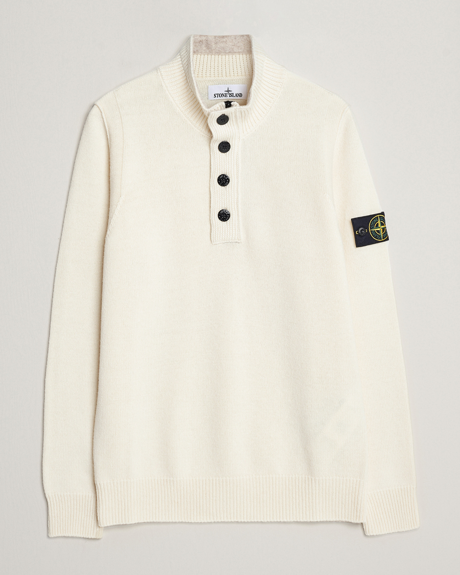 Herr | Tröjor | Stone Island | Knitted Lambwool Half Button Zip Natural