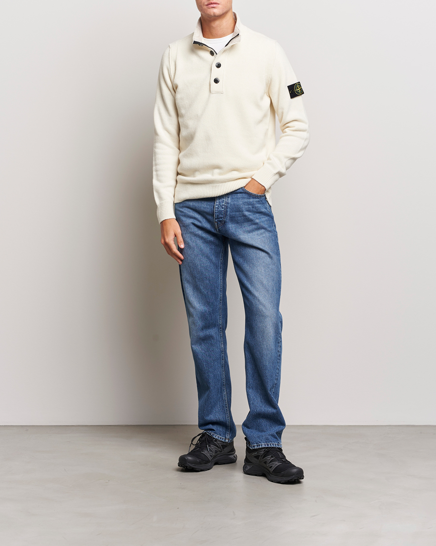Herr | Tröjor | Stone Island | Knitted Lambwool Half Button Zip Natural