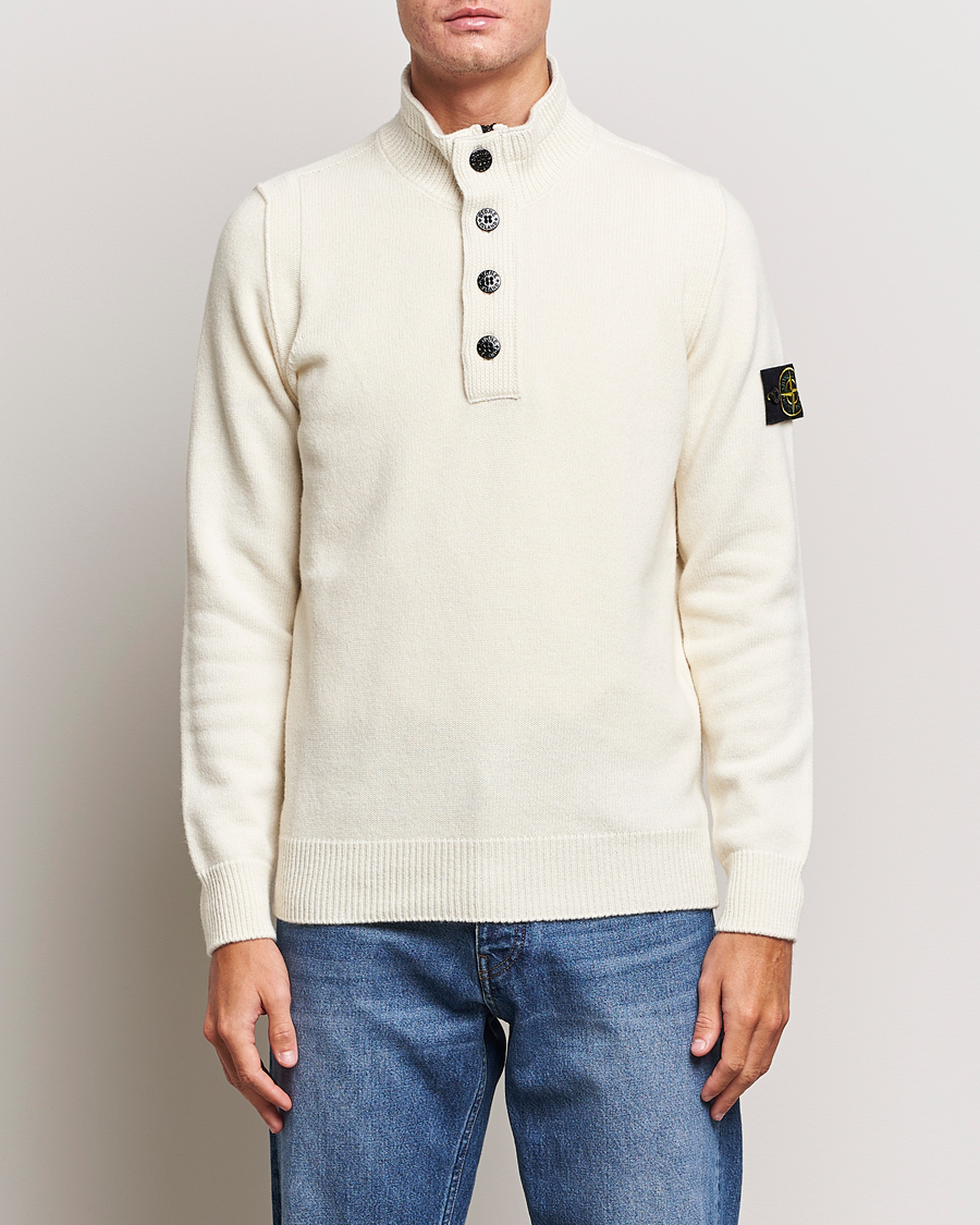 Herr |  | Stone Island | Knitted Lambwool Half Button Zip Natural