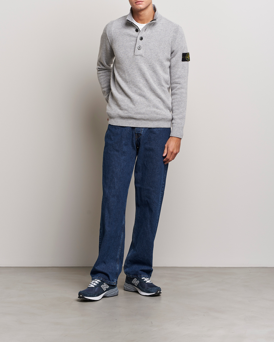 Herr | Tröjor | Stone Island | Knitted Lambwool Half Button Zip Melange Grey