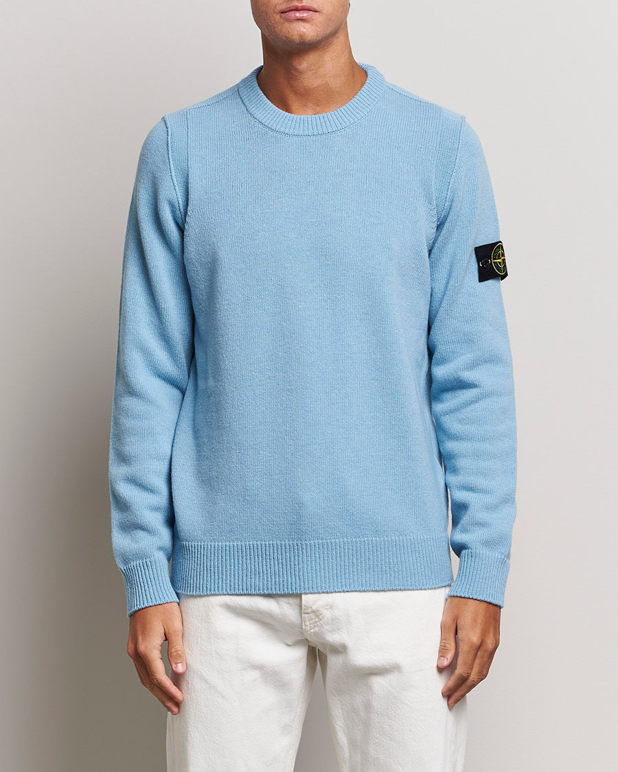 Herr | Stickade tröjor | Stone Island | Knitted Lambwool Sweater Sky Blue