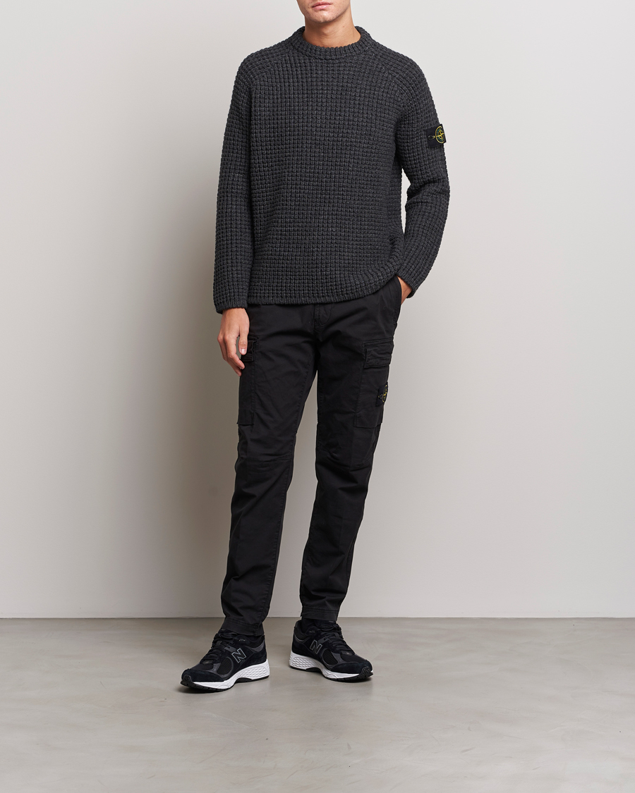 Herr | Tröjor | Stone Island | Structured Knitted Pure Wool Sweater Melange Charcoal