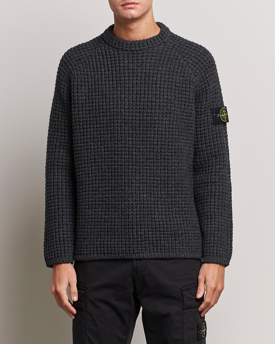Herr | Stone Island | Stone Island | Structured Knitted Pure Wool Sweater Melange Charcoal