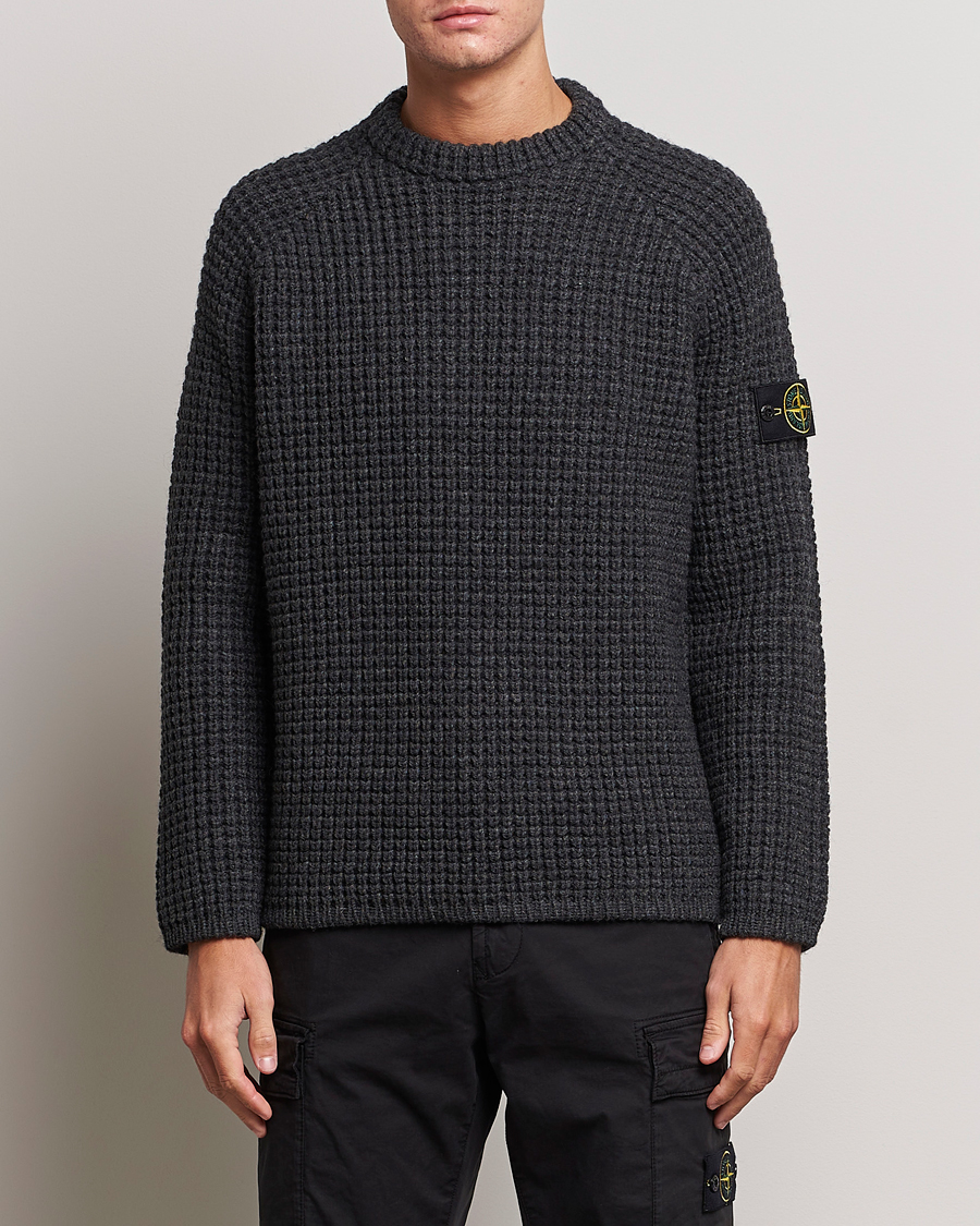 Herr | Tröjor | Stone Island | Structured Knitted Pure Wool Sweater Melange Charcoal