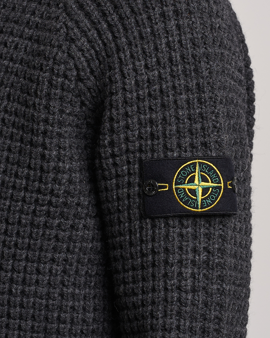 Herr | Tröjor | Stone Island | Structured Knitted Pure Wool Sweater Melange Charcoal