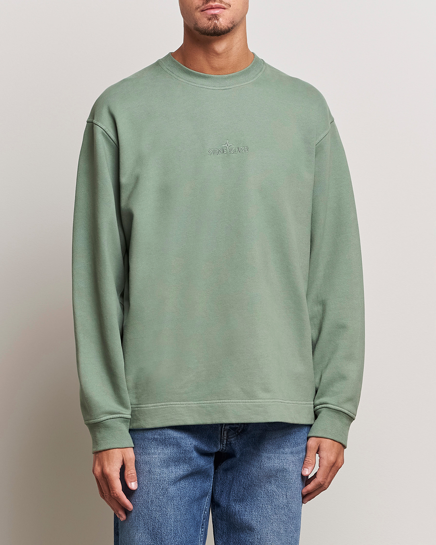 Herr | 30% rea | Stone Island | Garment Dyed Fleece Logo Sweatshirt Sage