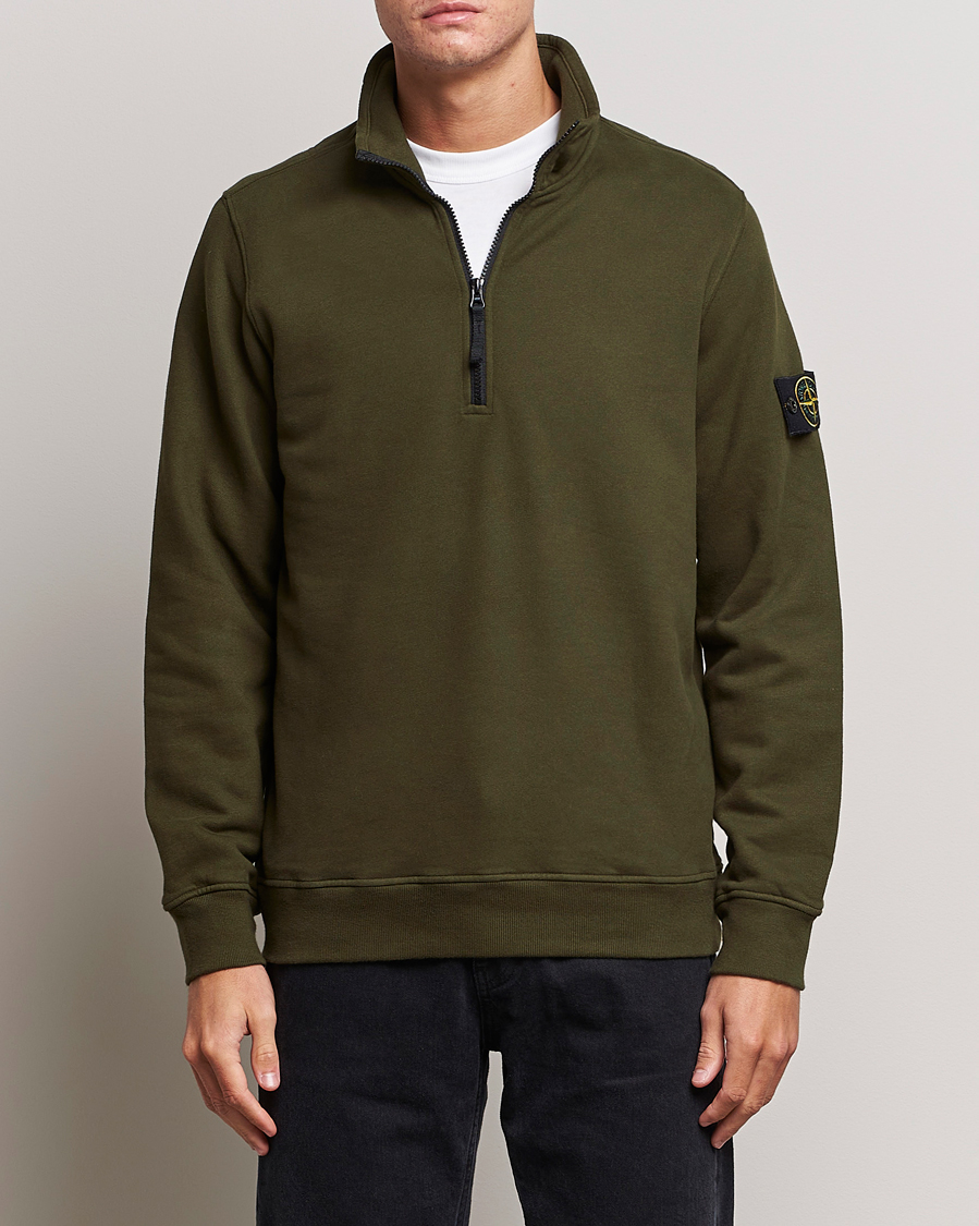 Herr | Tröjor | Stone Island | Garment Dyed Fleece Half Zip Olive