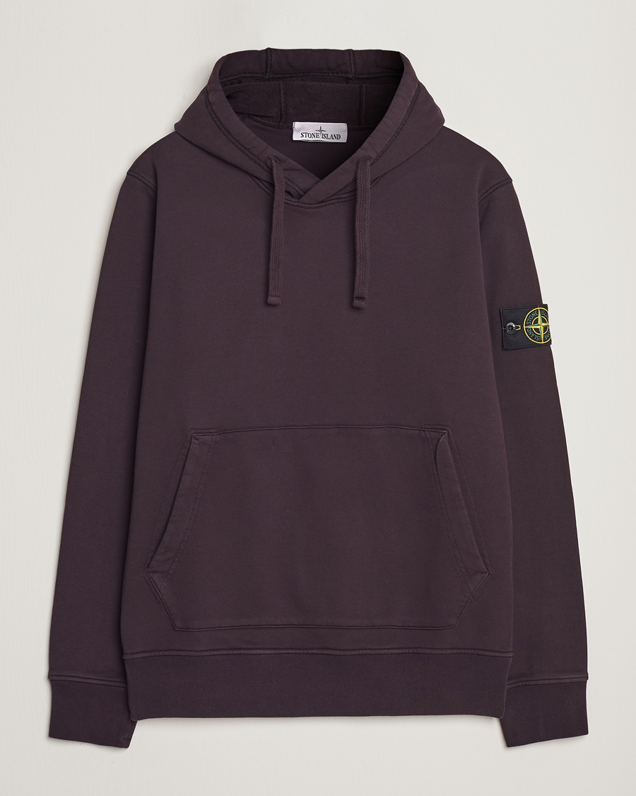 Herr | Tröjor | Stone Island | Garment Dyed Fleece Hood Dark Burgundy