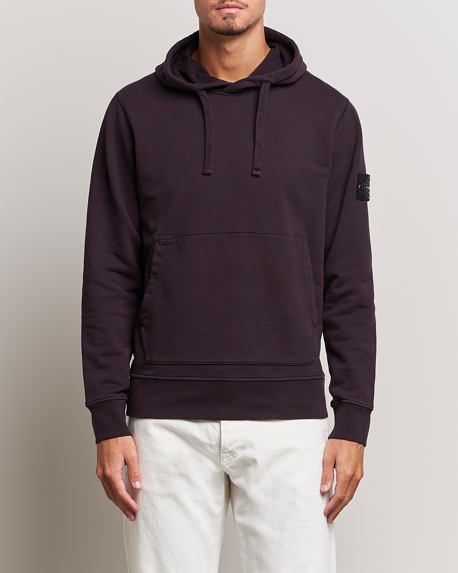 Herr | Tröjor | Stone Island | Garment Dyed Fleece Hood Dark Burgundy