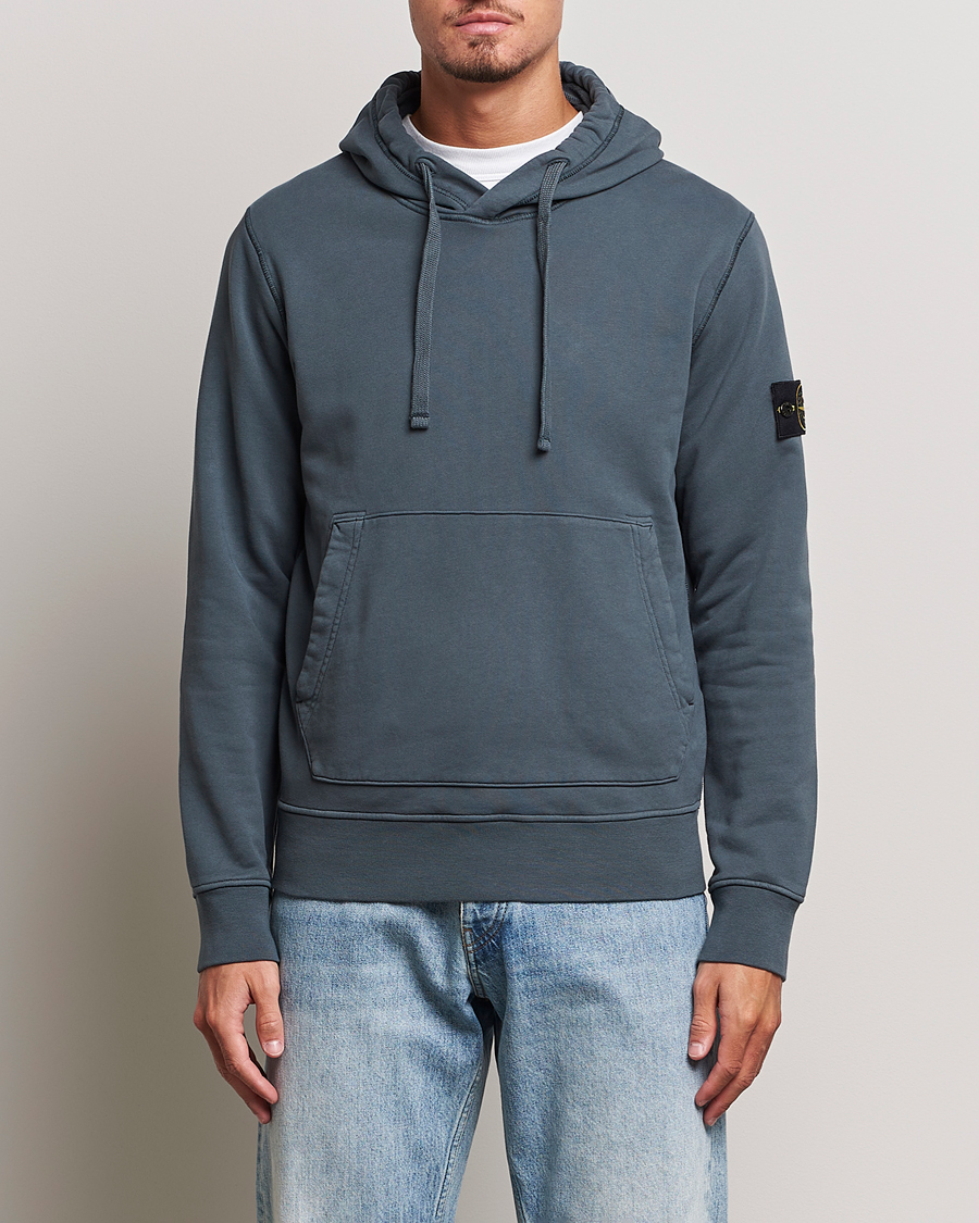 Herr | Tröjor | Stone Island | Garment Dyed Fleece Hood Lead Grey