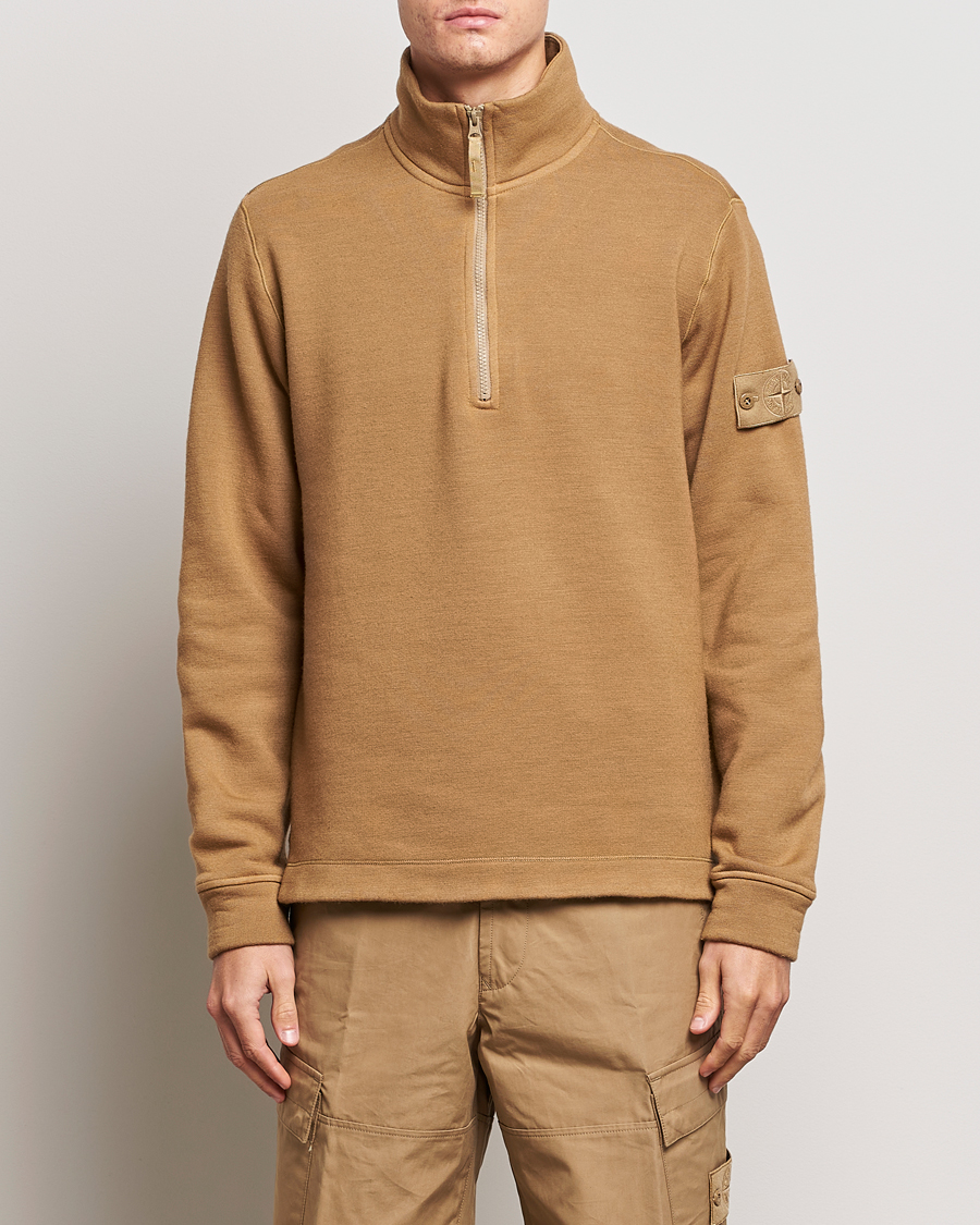 Herr |  | Stone Island | Ghost Piece Wool Fleece  Half Zip Dark Beige