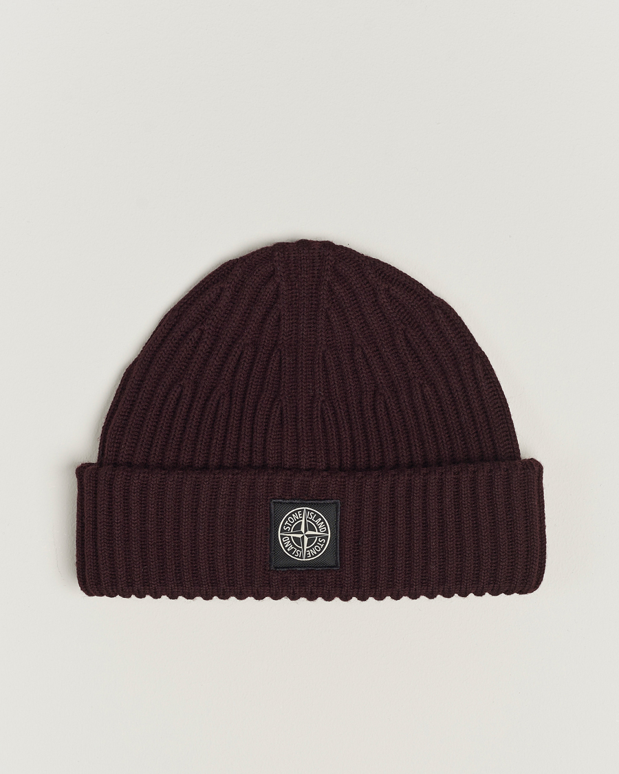 Herr | Stone Island Full Rib Wool Beanie Dark Burgundy | Stone Island | Full Rib Wool Beanie Dark Burgundy
