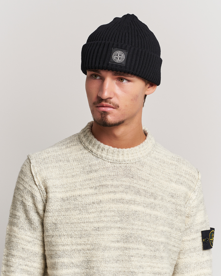 Herr |  | Stone Island | Full Rib Wool Beanie Black