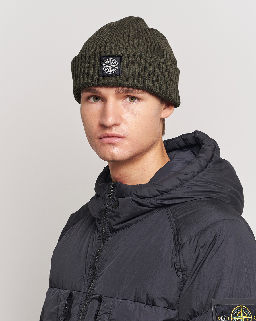 Herr | Stone Island Full Rib Wool Beanie Olive | Stone Island | Full Rib Wool Beanie Olive