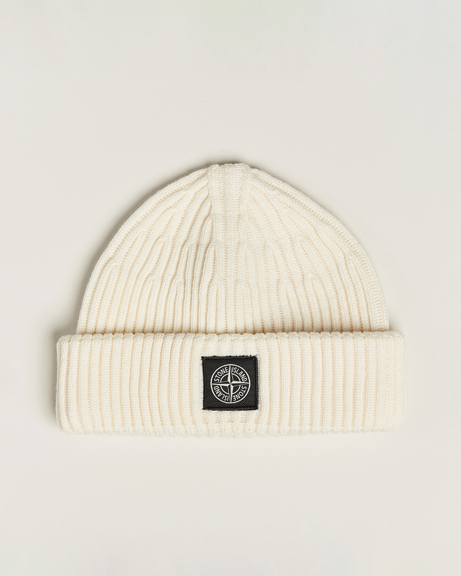 Herr | Stone Island Full Rib Wool Beanie Natural | Stone Island | Full Rib Wool Beanie Natural