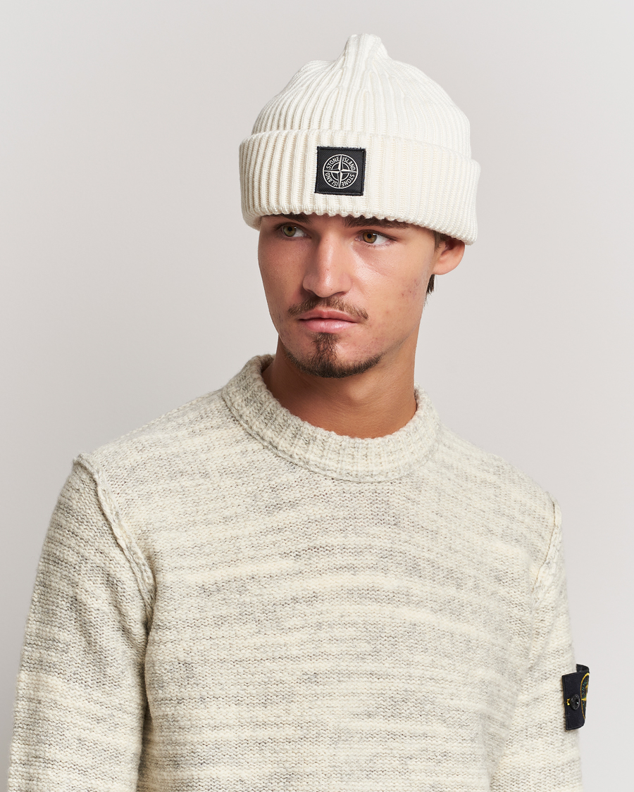 Herr | Stone Island Full Rib Wool Beanie Natural | Stone Island | Full Rib Wool Beanie Natural