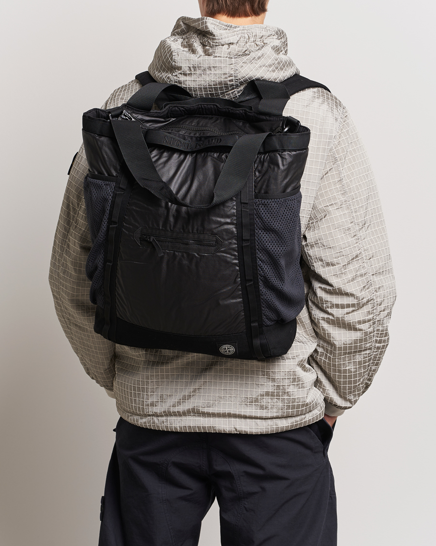 Herr | Stone Island Garment Dyed Mussola Gommata Canvas Big Tote Black | Stone Island | Garment Dyed Mussola Gommata Canvas Big Tote Black
