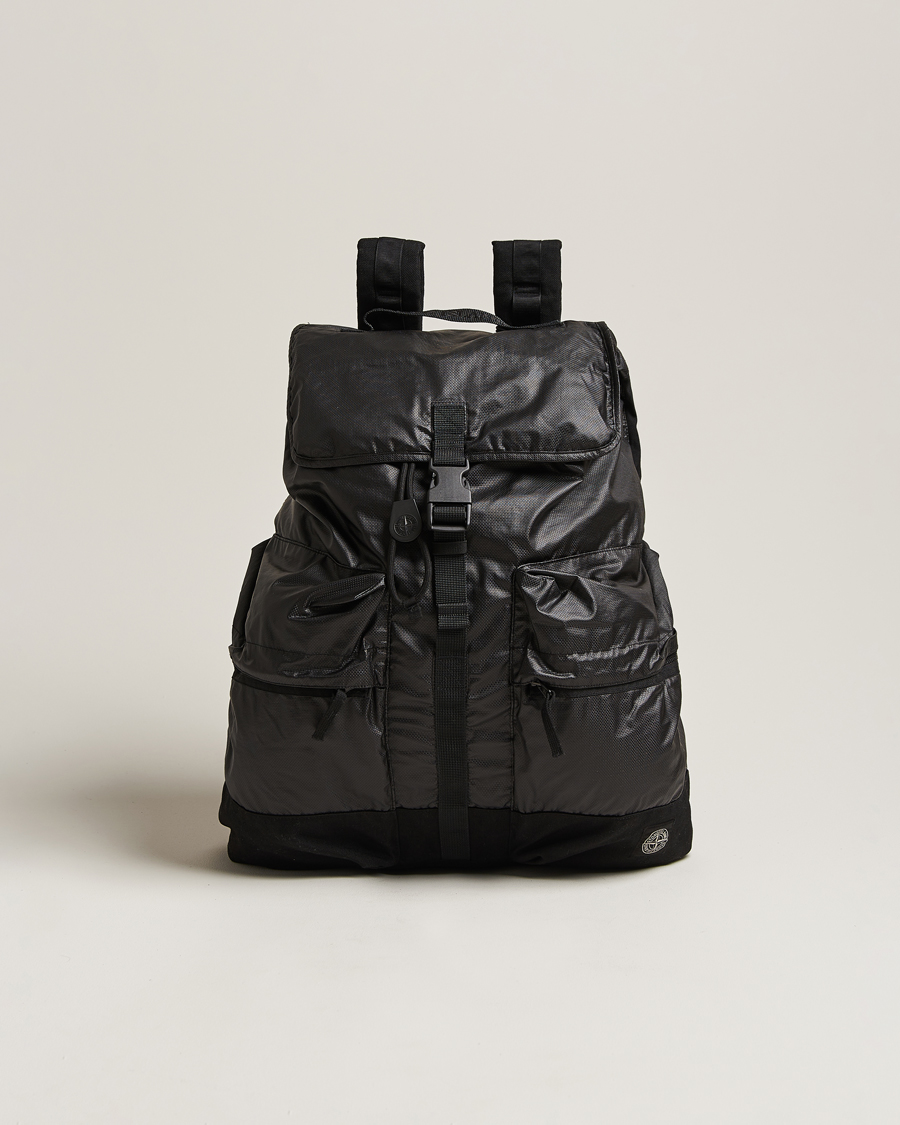 Herr | Stone Island Garment Dyed Mussola Gommata Canvas Backpack Black | Stone Island | Garment Dyed Mussola Gommata Canvas Backpack Black