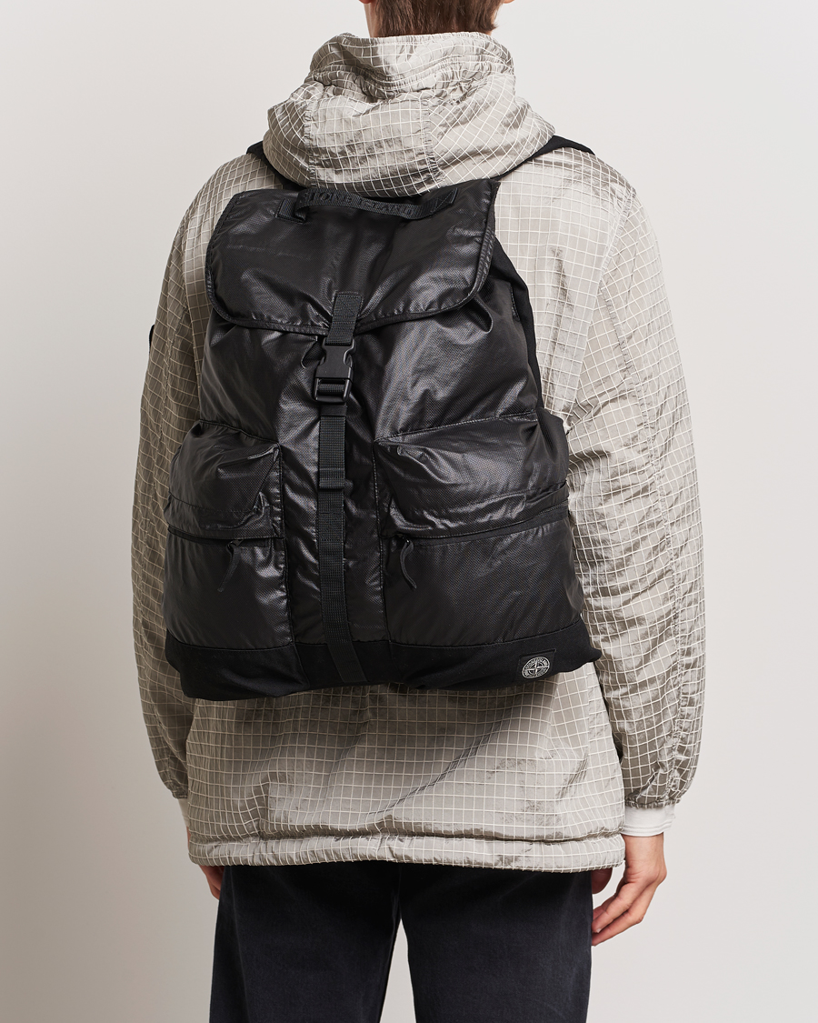 Herr | Accessoarer | Stone Island | Garment Dyed Mussola Gommata Canvas Backpack Black