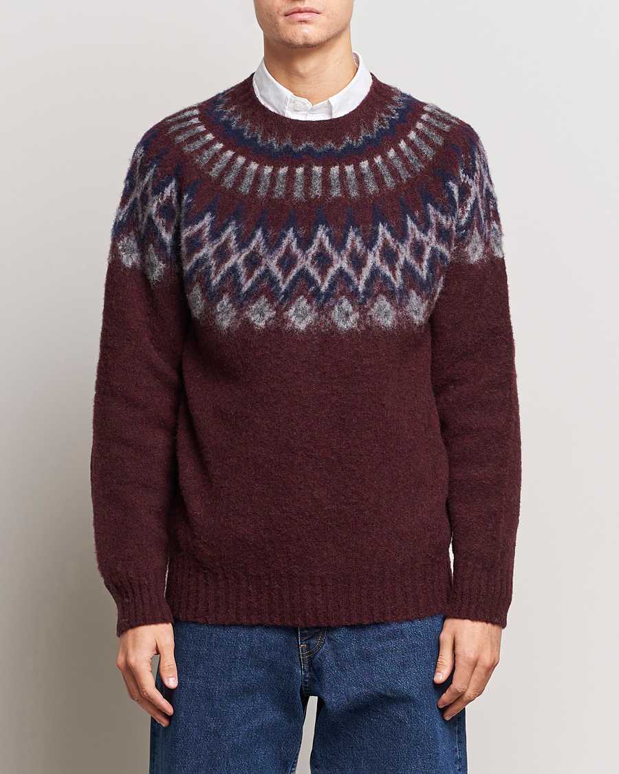 Herr | Tröjor | Howlin' | Brushed Wool Fair Isle Crew Sweater Bordeaux
