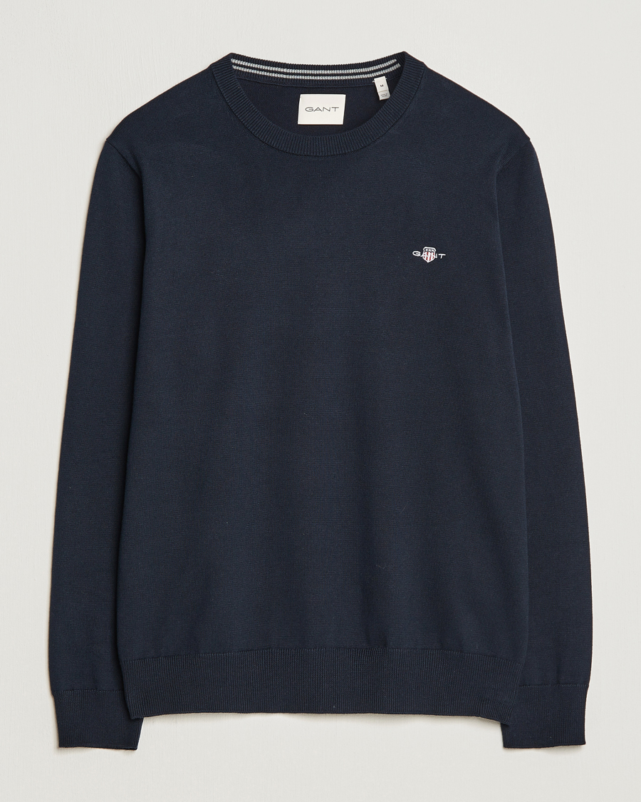 Herr | Tröjor | Gant | Classic Cotton Crew Neck Evening Blue