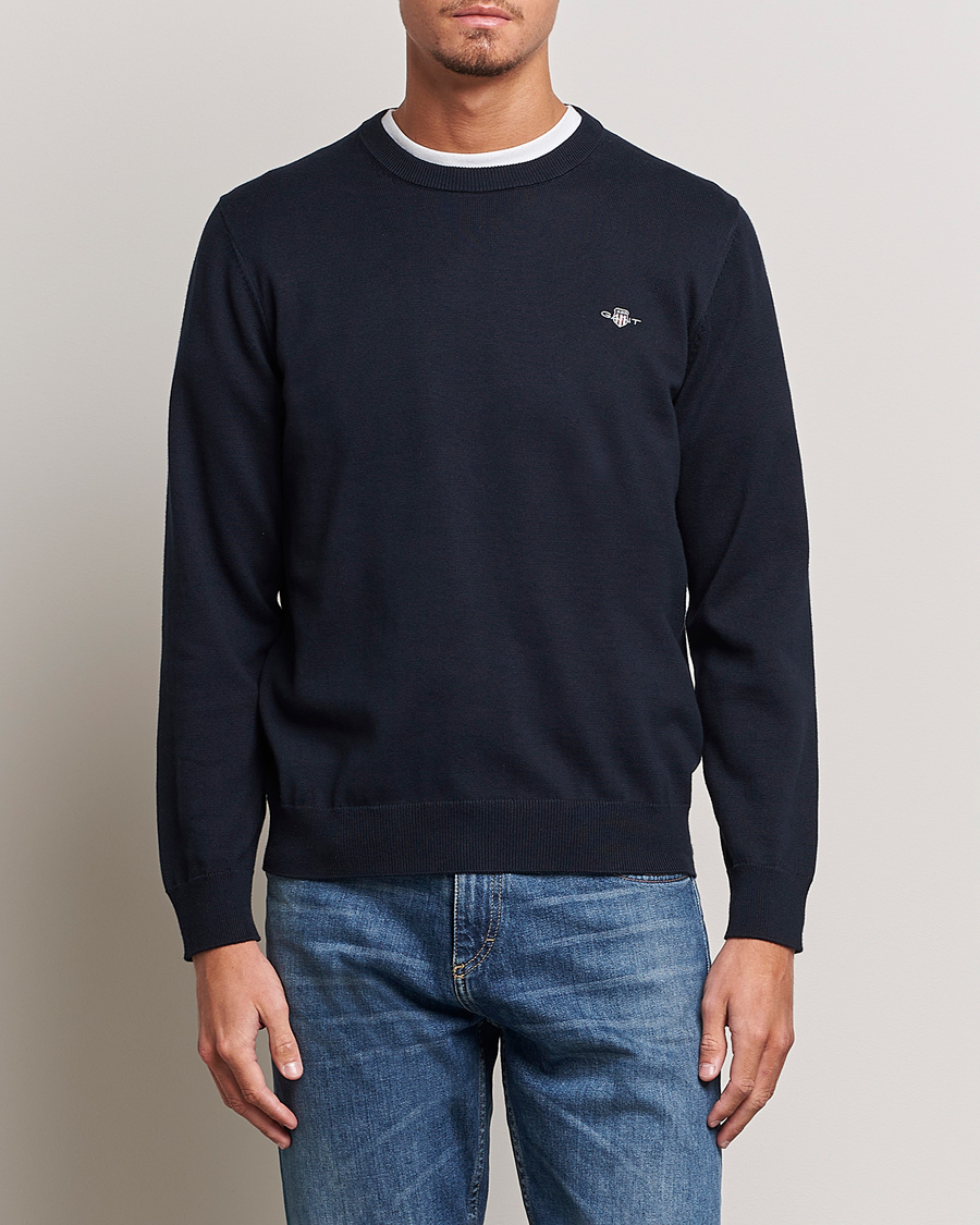 Herr | Tröjor | Gant | Classic Cotton Crew Neck Evening Blue