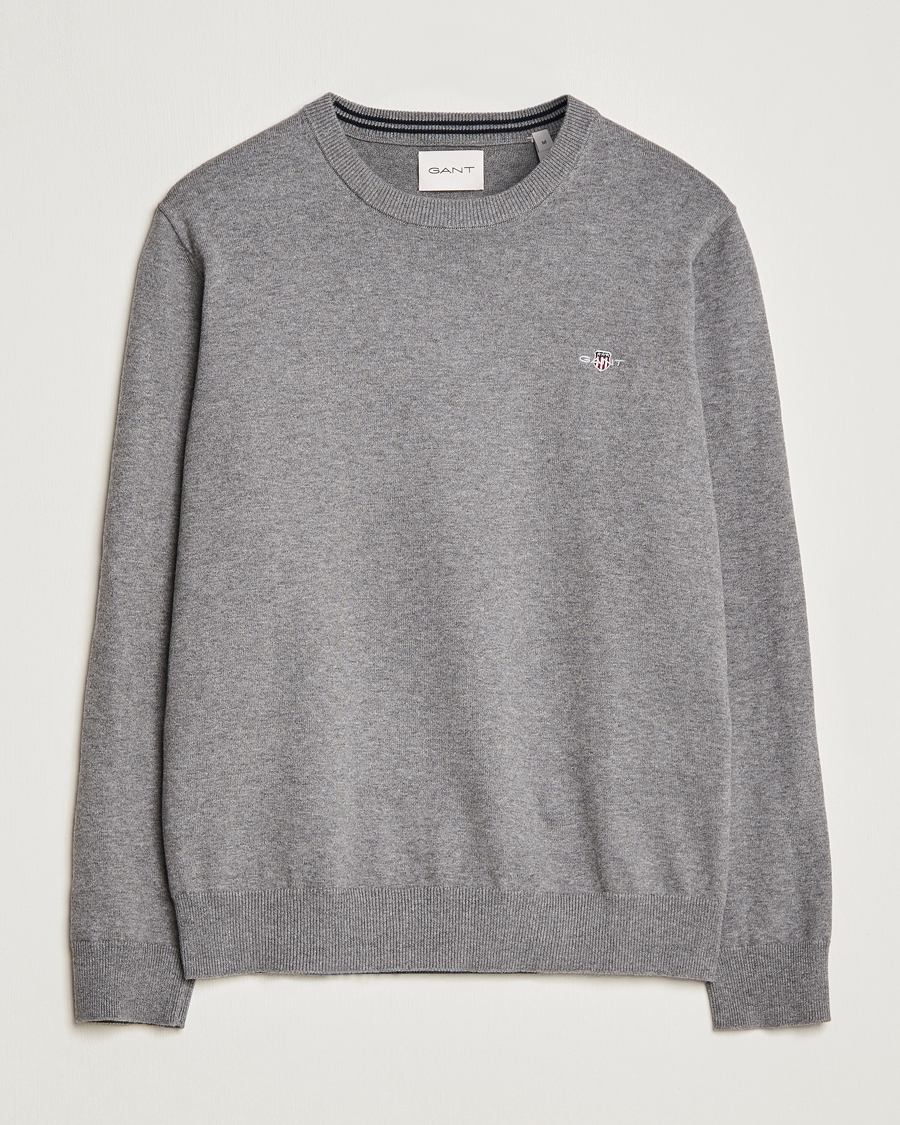 Herr | Tröjor | Gant | Classic Cotton Crew Neck Dark Grey Melange