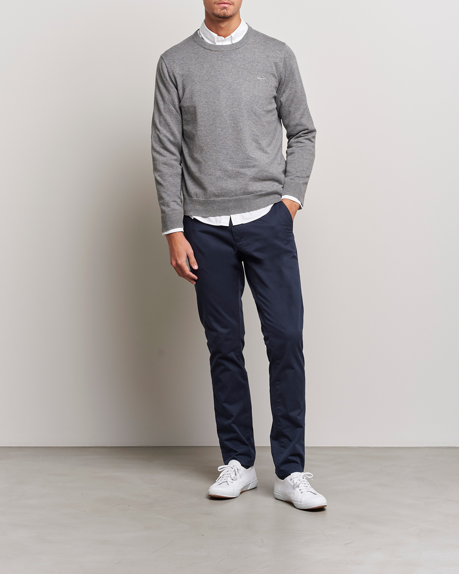 Herr | Tröjor | Gant | Classic Cotton Crew Neck Dark Grey Melange