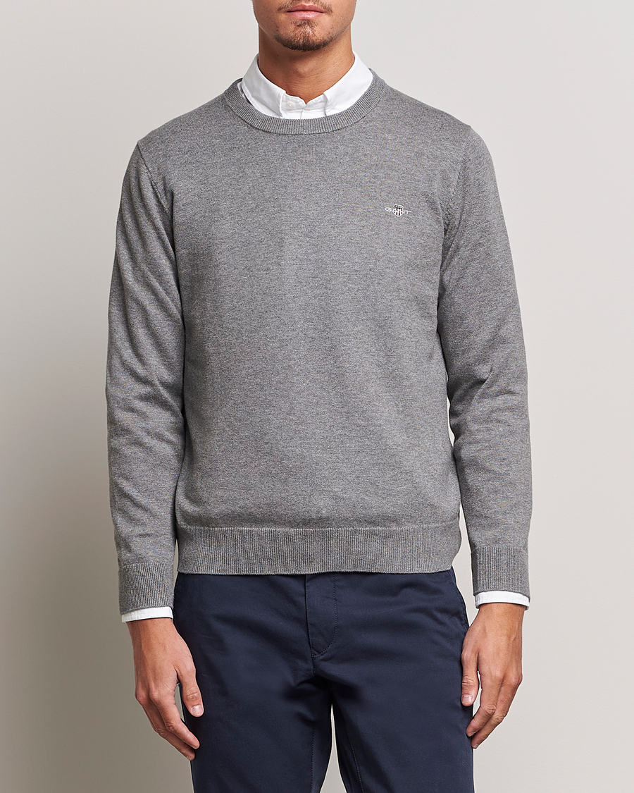 Herr | GANT | GANT | Classic Cotton Crew Neck Dark Grey Melange