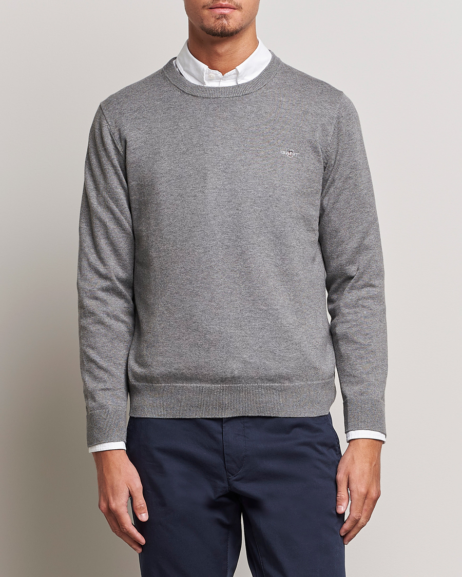Herr | Tröjor | Gant | Classic Cotton Crew Neck Dark Grey Melange