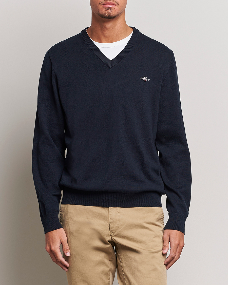 Herr | Pullover V-ringade | GANT | Classic Cotton V-Neck Evening Blue