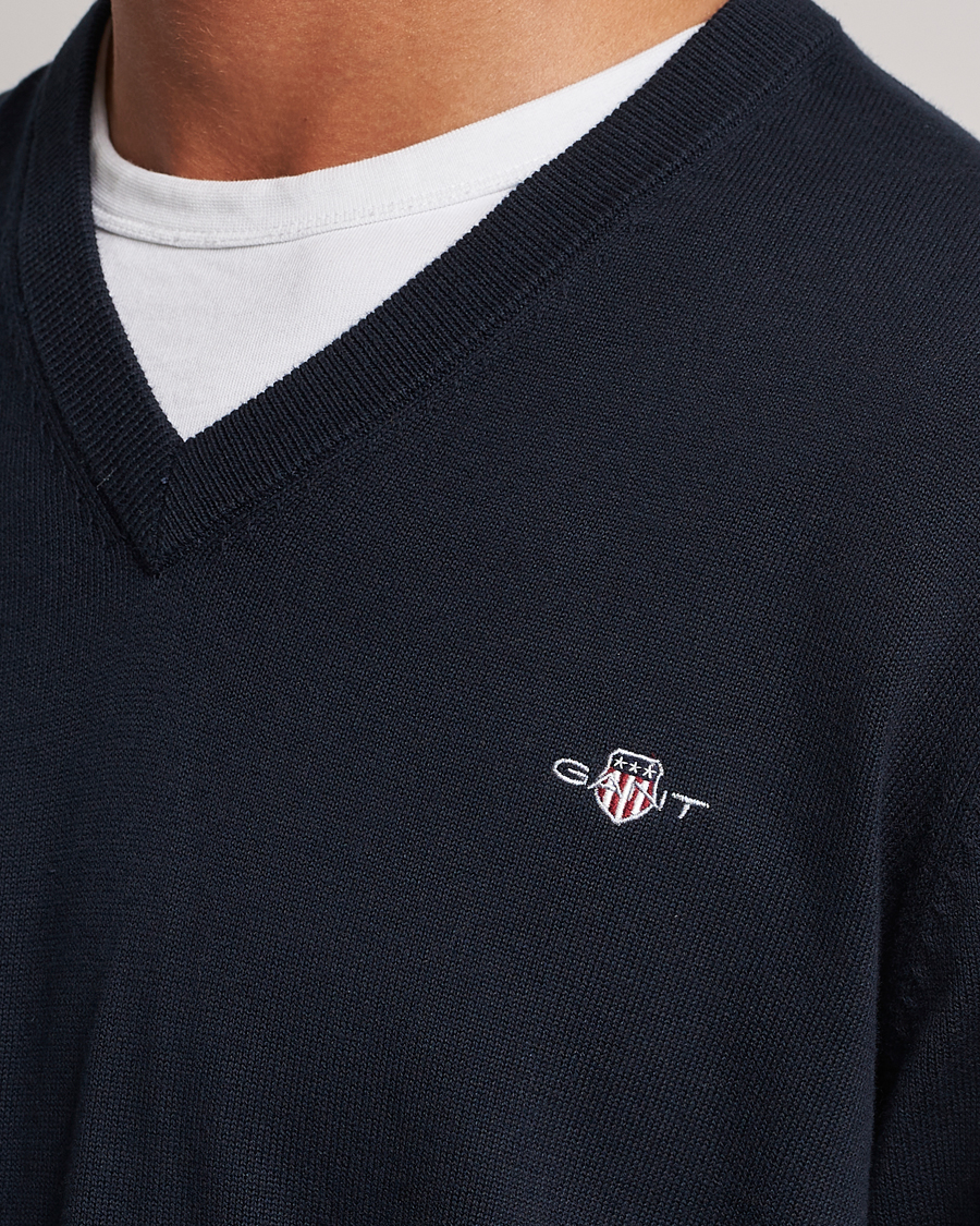 Herr | Tröjor | Gant | Classic Cotton V-Neck Evening Blue