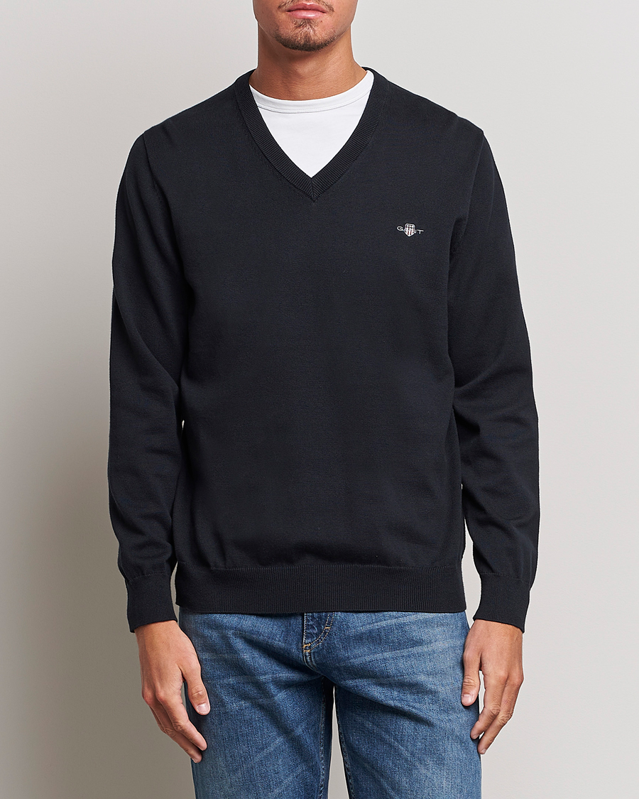 Herr | Pullover V-ringade | GANT | Classic Cotton V-Neck Black