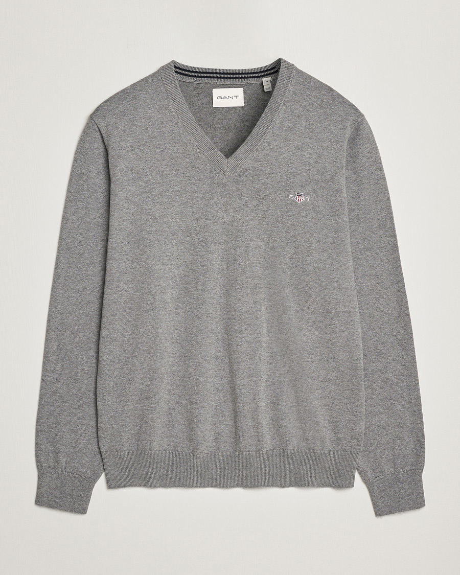 Herr | Tröjor | Gant | Classic Cotton V-Neck Dark Grey Melange