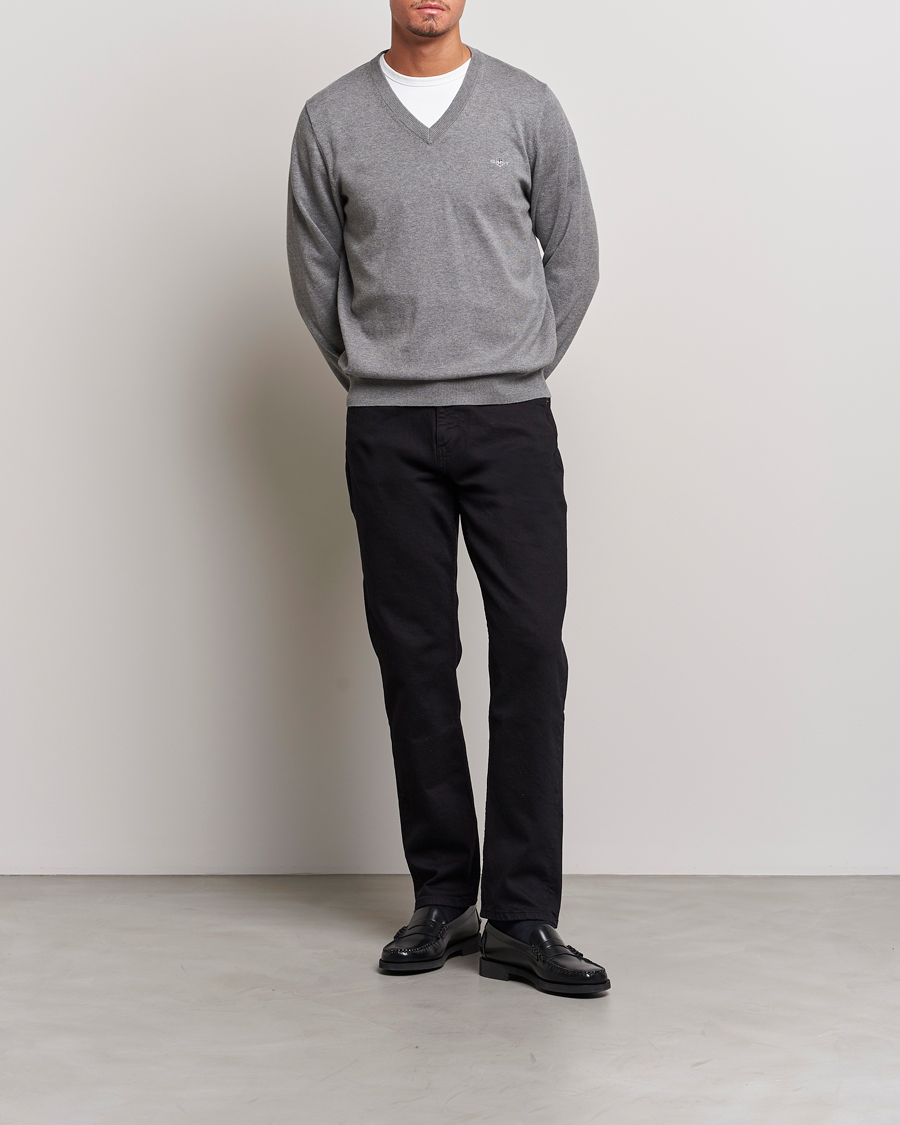 Herr | Tröjor | Gant | Classic Cotton V-Neck Dark Grey Melange