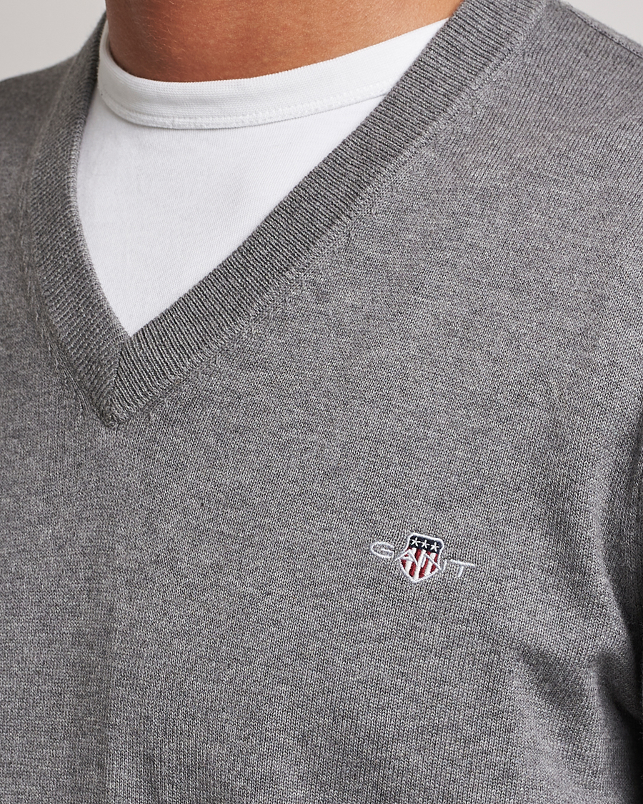Herr | Tröjor | Gant | Classic Cotton V-Neck Dark Grey Melange