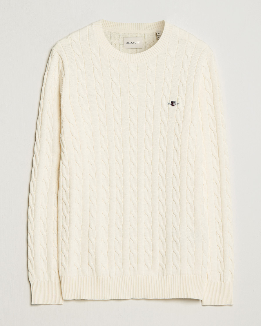 Herr | Tröjor | GANT | Cotton Cable Crew Neck Pullover Cream