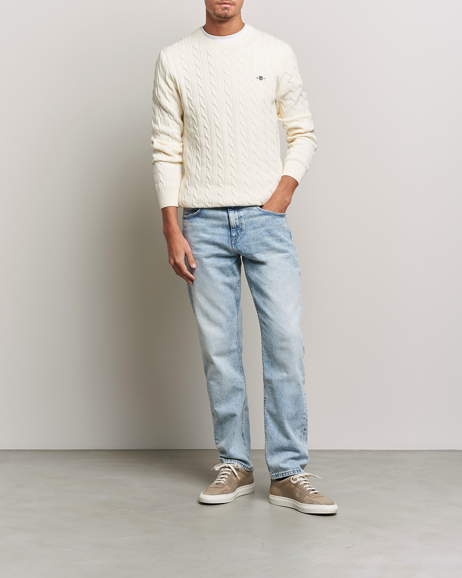 Herr | Tröjor | Gant | Cotton Cable Crew Neck Cream
