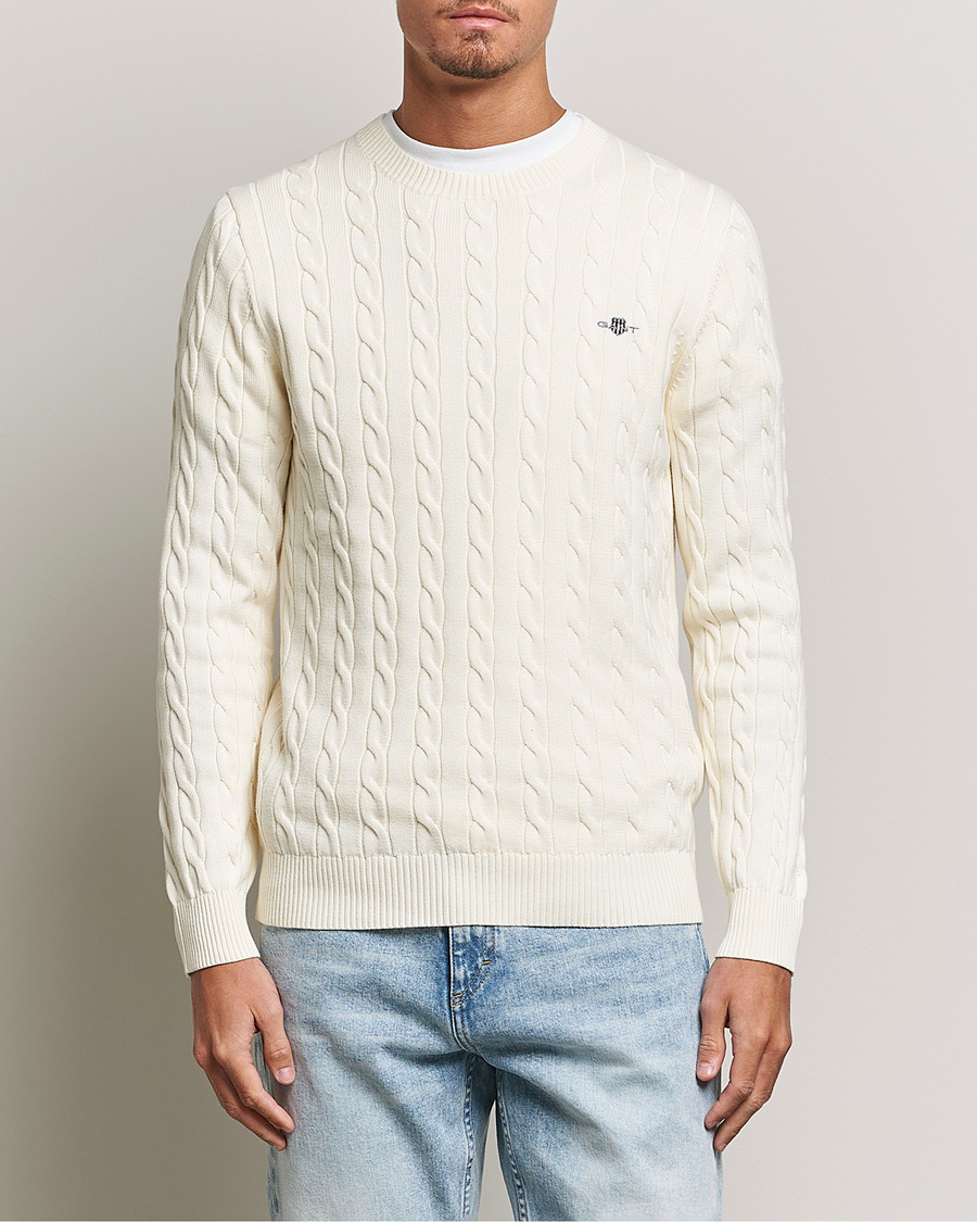 Herre |  | GANT | Cotton Cable Crew Neck Pullover Cream