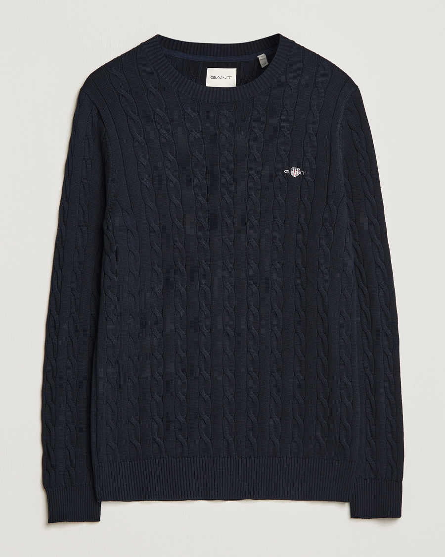Herr | Tröjor | Gant | Cotton Cable Crew Neck Evening Blue